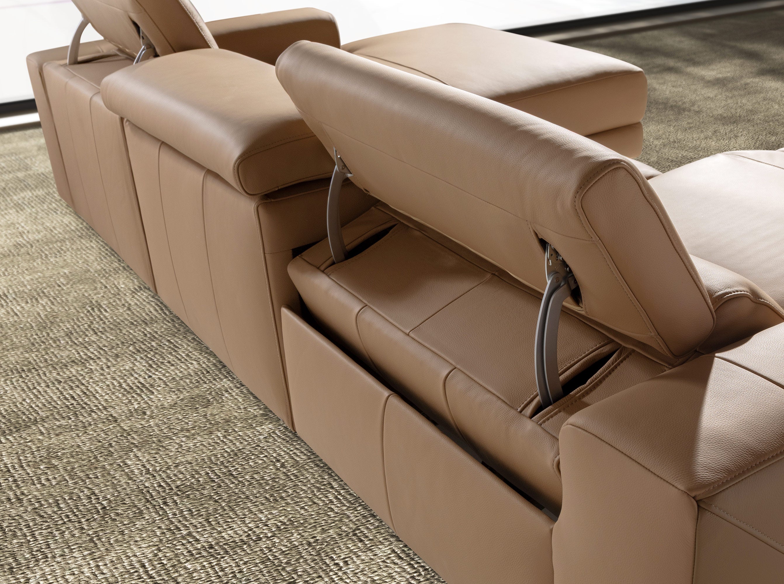Right-hand brown leather chaise longue recliner sofa