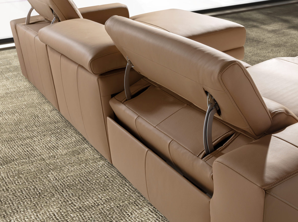 Right-hand brown leather chaise longue recliner sofa