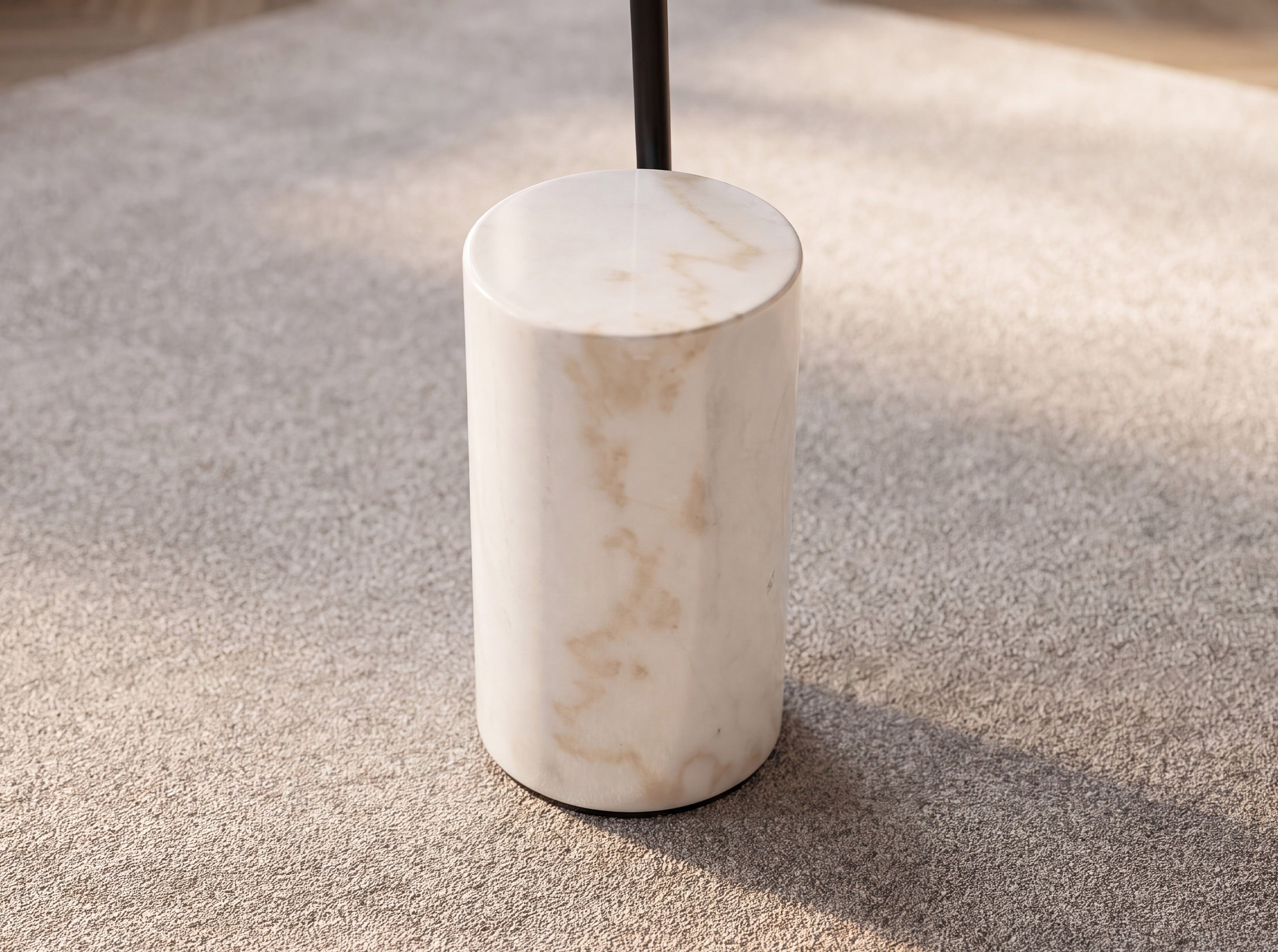 Black steel floor lamp with porcelain marble base