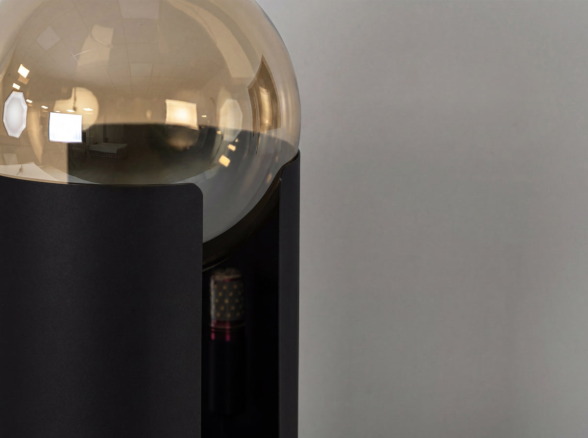 Smoked amber glass and black steel table lamp