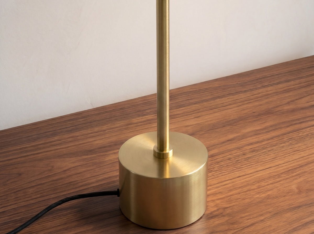 Table lamp in walnut-effect steel and polished gold steel