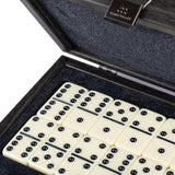 Domino Set in Dark grey Leather Croc tote wooden case by Manopoulos - Detail View