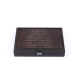 Domino Set in Dark grey Leather Croc tote wooden case by Manopoulos - Alternate Angle