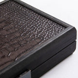 Domino Set in Dark grey Leather Croc tote wooden case by Manopoulos - Close-up
