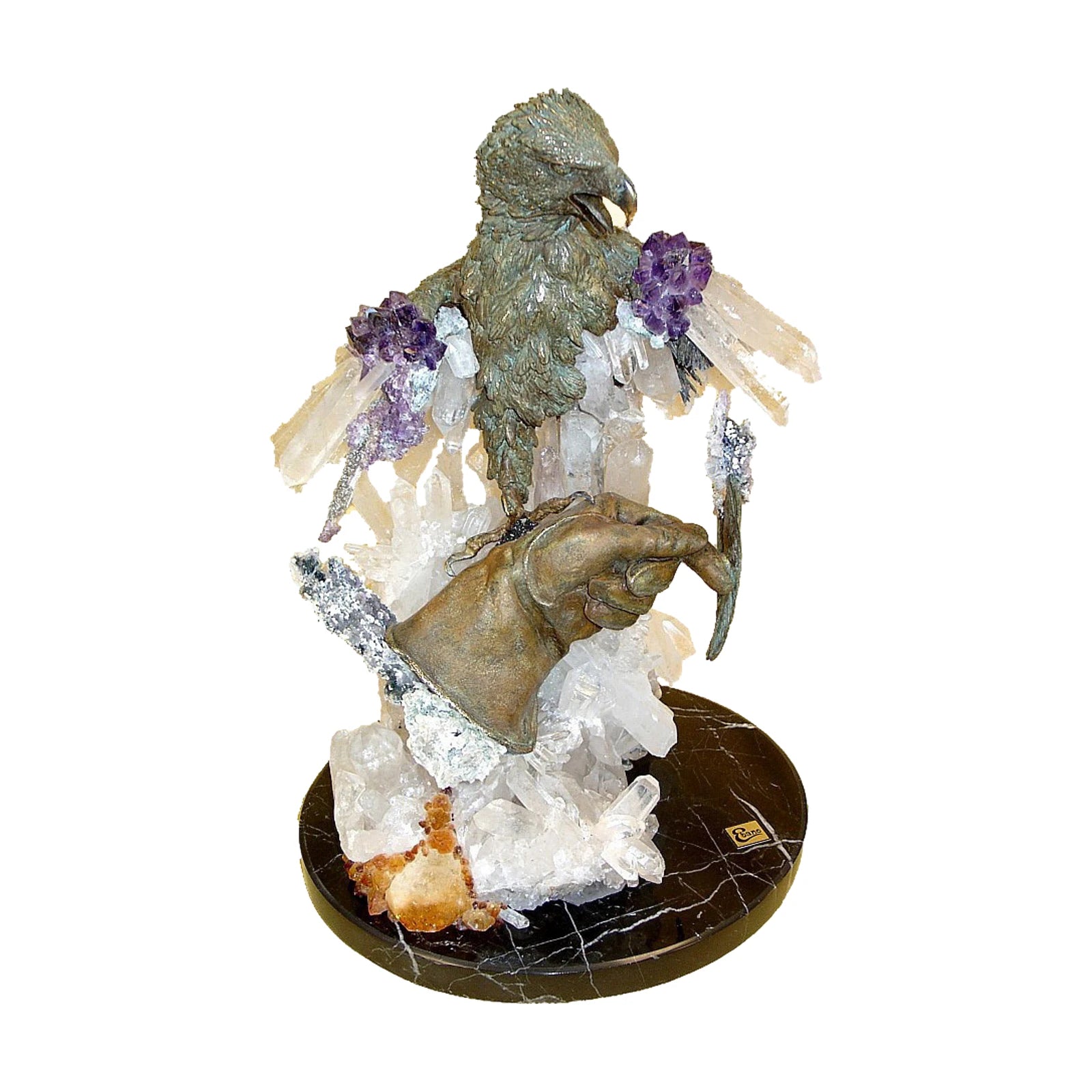 Soaring Eagle Sculpture — Bronze on Rock Crystal · 50 cm