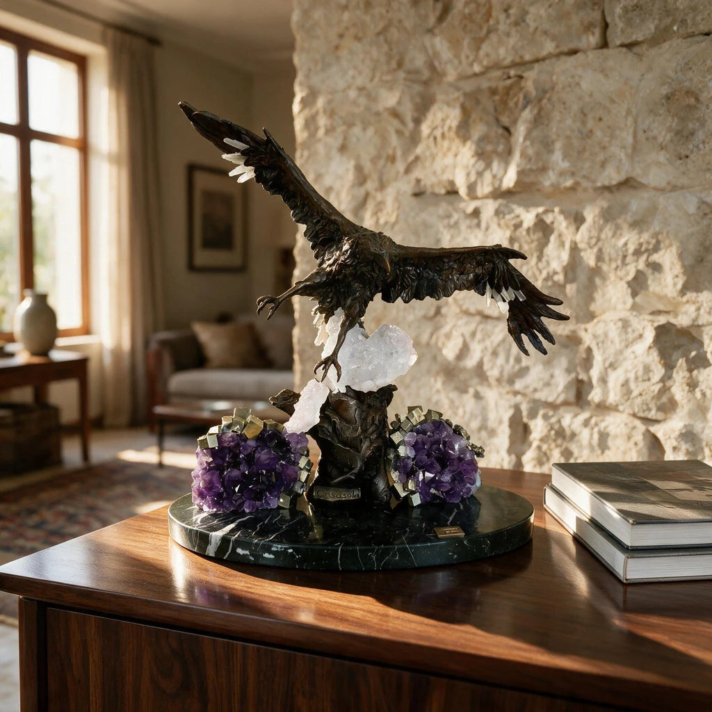 Flying Eagle Sculpture — Bronze on Amethyst