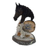 Horse Head Sculpture Clock — Bronze on Grey Agate · 38 cm