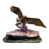 Hunting Eagle Sculpture — Bronze on Amethyst Geode · 56 cm