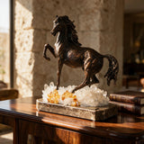 Alazan Rearing Horse — Bronze on Rock Crystal · 30 cm