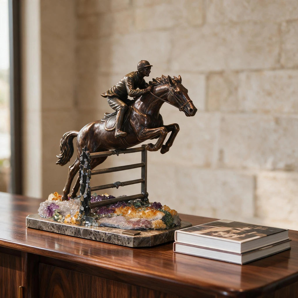 Jockey and Horse Jumping — Bronze on Amethyst