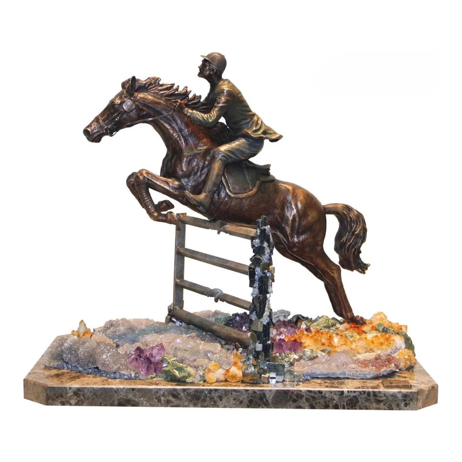 Jockey and Horse Jumping — Bronze on Amethyst