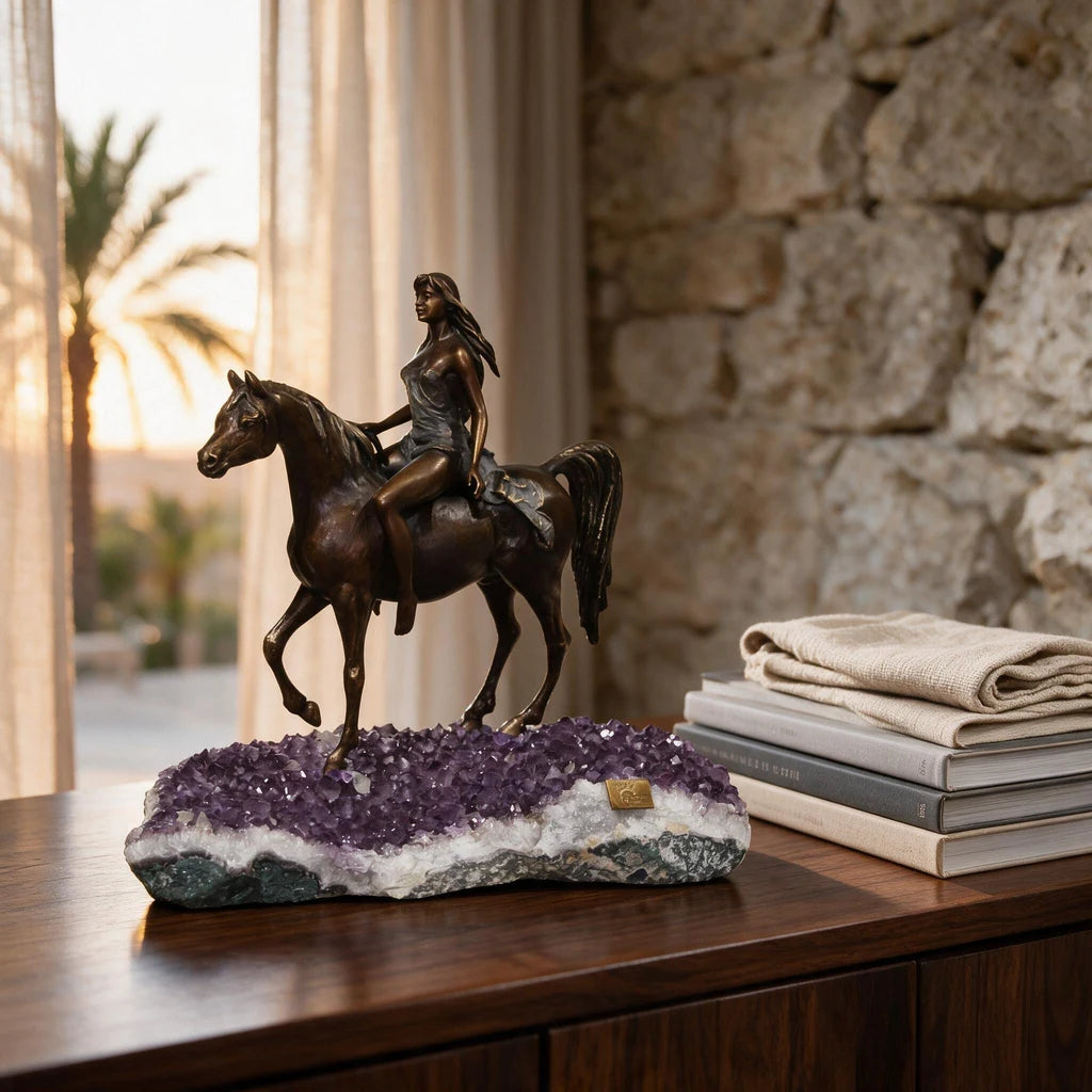 Terry — Rider on Horseback, Bronze on Amethyst · 49 cm