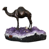 Standing Camel Sculpture — Bronze on Amethyst · 33 cm
