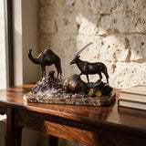 Camel and Oryx Sculpture — Bronze on Amethyst · 33 cm