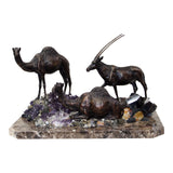 Camel and Oryx Sculpture — Bronze on Amethyst · 33 cm