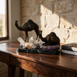 Pair of Camels Sculpture — Bronze on Amethyst · 32 cm
