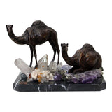 Pair of Camels Sculpture — Bronze on Amethyst · 32 cm