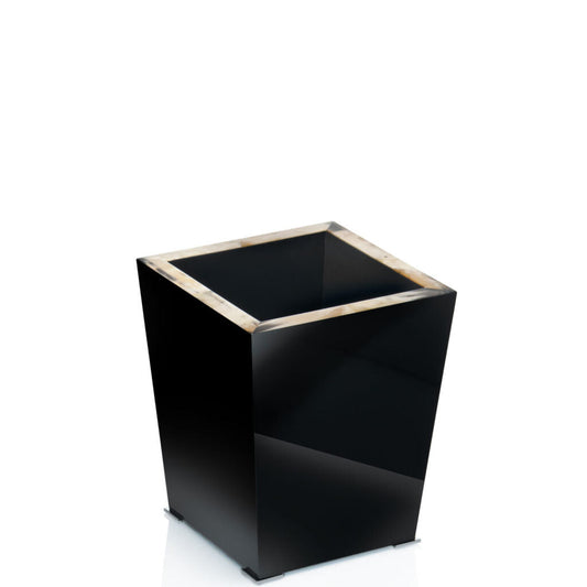 FEDRO - Waste paper basket in dark horn and wood with lacquered black gloss finish. Chromed brass feet. - LAZADO