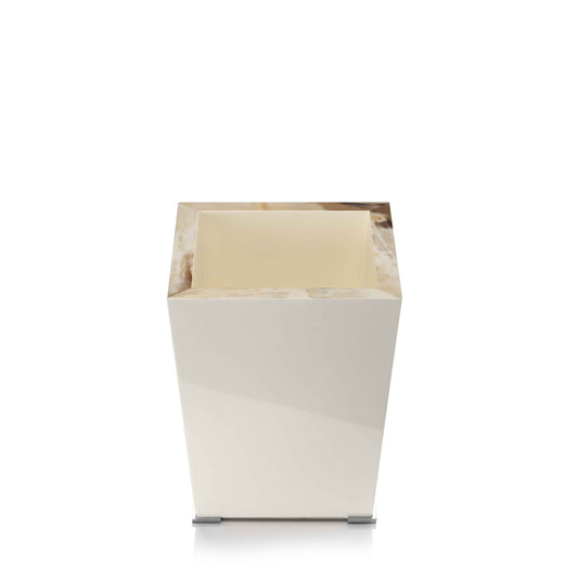FEDRO - Waste paper basket in horn and wood with lacquered ivory gloss finish. Chromed brass feet. - LAZADO
