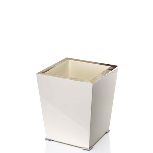 FEDRO - Waste paper basket in horn and wood with lacquered ivory gloss finish. Chromed brass feet. - LAZADO