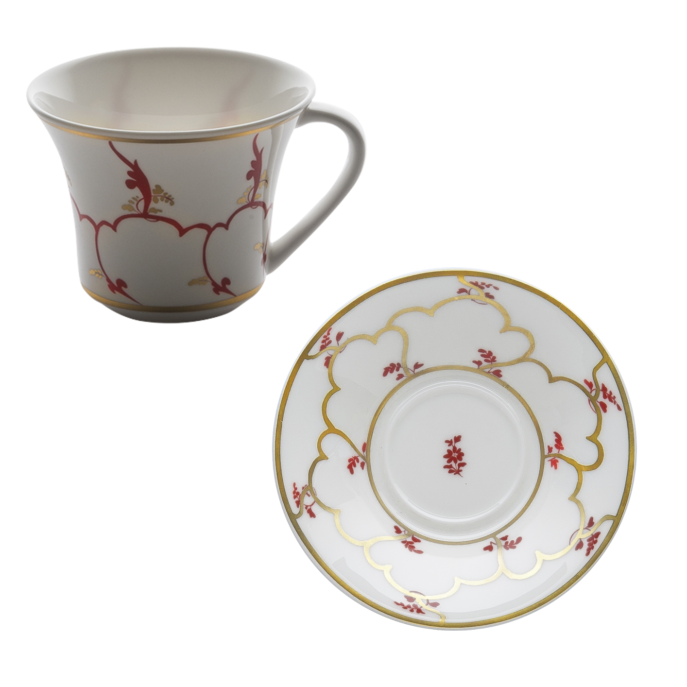 Feston e Cadena Rosso - Set of 6 Espresso Cups with Saucers by Geminiano Cozzi - Alternate Angle
