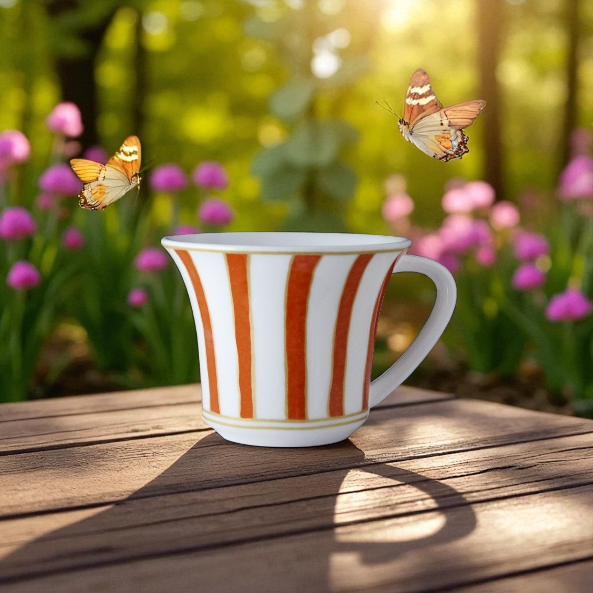 Striche Arancioni e Oro - Set of 6 Espresso Cups with Saucers