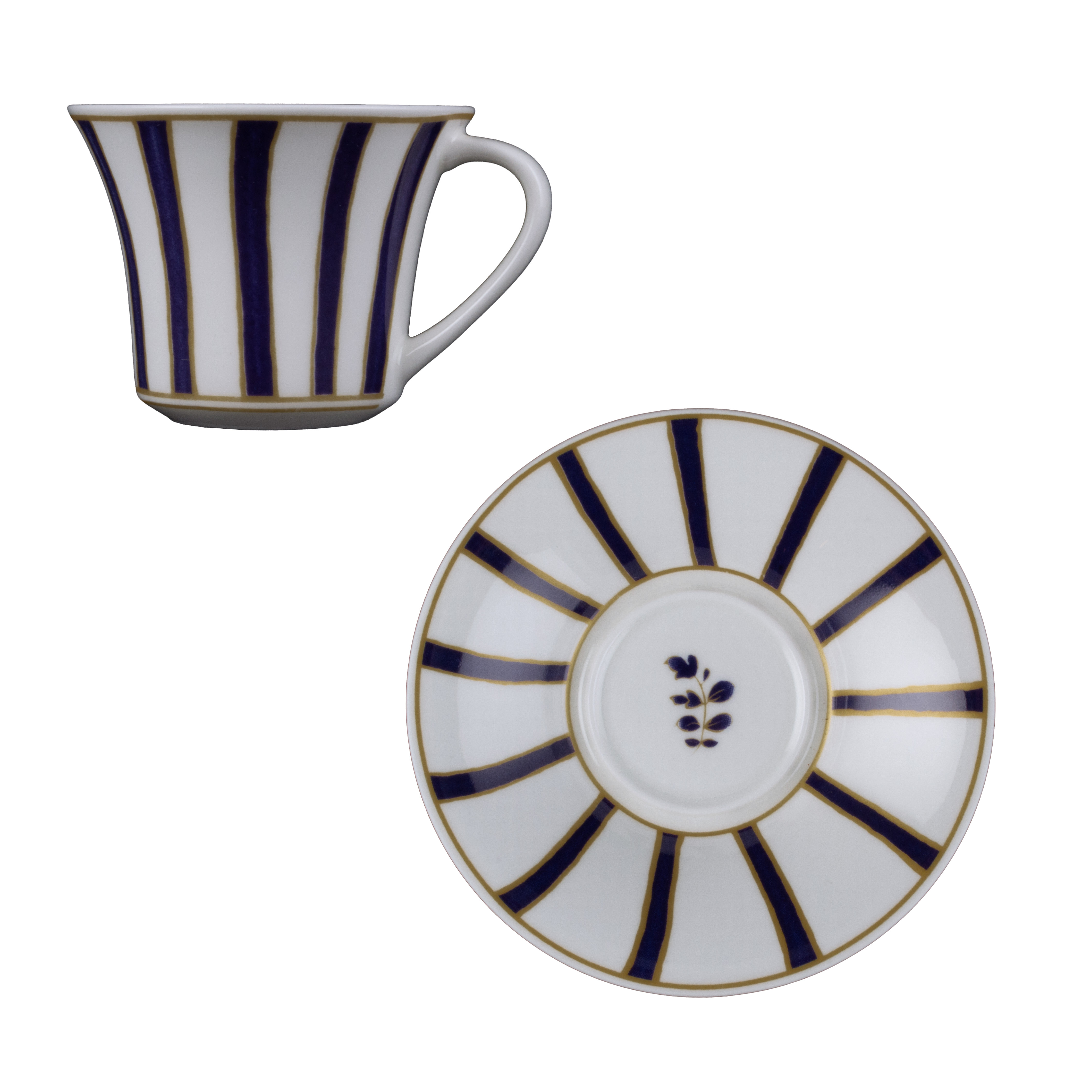 Striche Blu e Oro Medio - Set of 6 Espresso Cups with Saucers by Geminiano Cozzi - Alternate Angle