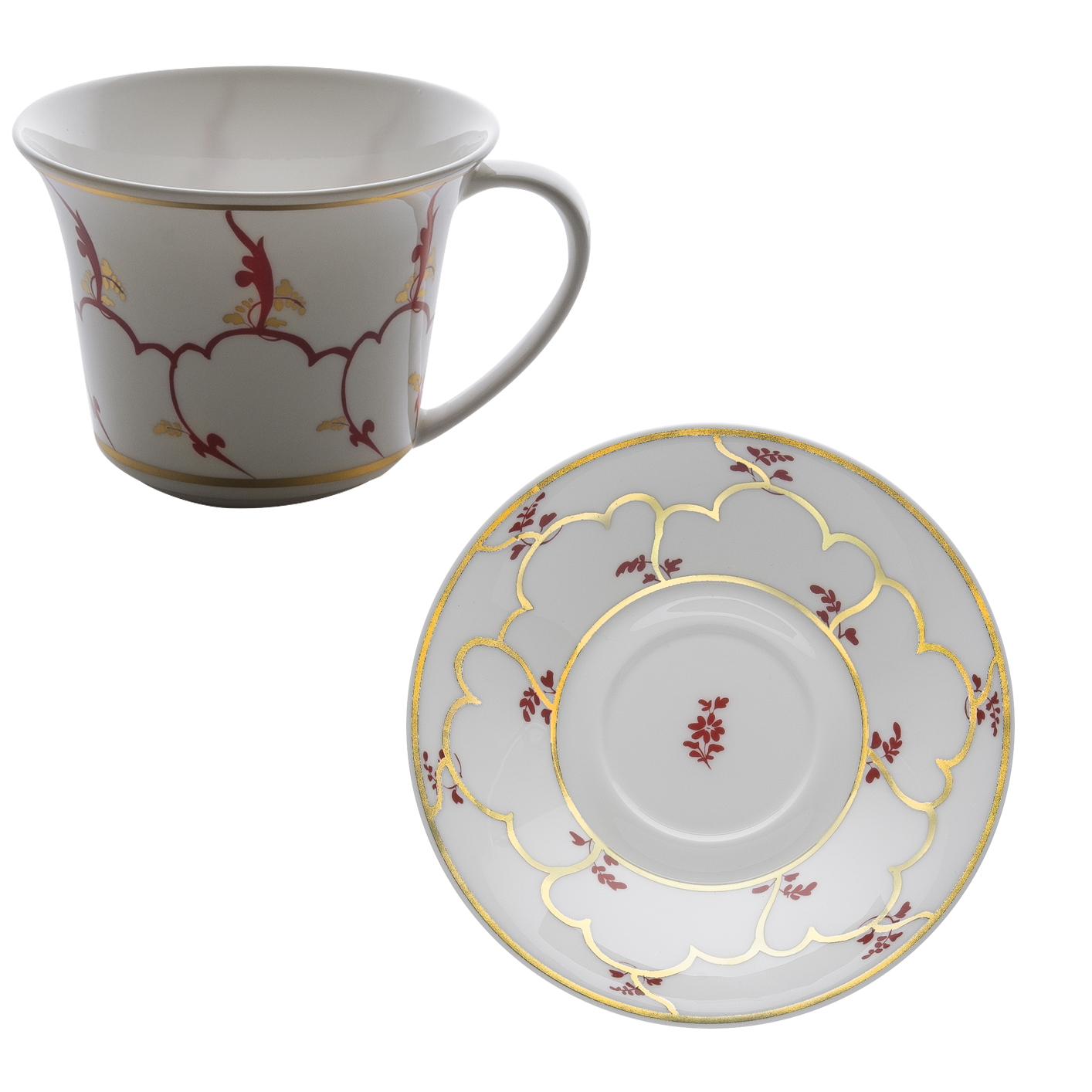 Feston e Cadena Rosso - Set of 6 Tea/Cappuccino Cups with Matching Saucers by Geminiano Cozzi - Alternate Angle