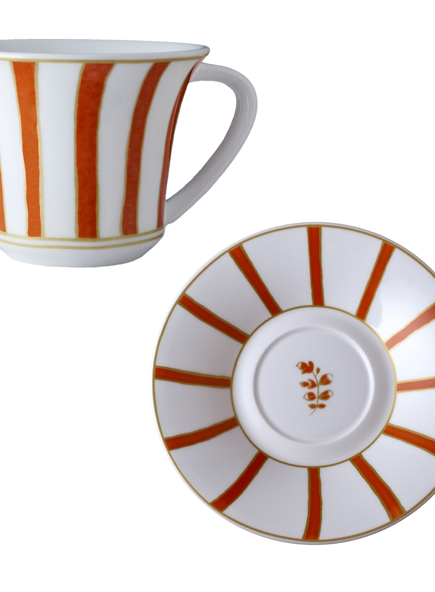 Striche Arancioni e Oro - طقم 6 أكواب شاي / كابتشينو مع الصحون