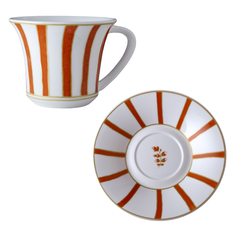 Striche Arancioni e Oro - Set of 6 Tea/Cappuccino Cups with Matching Saucers by Geminiano Cozzi - Alternate Angle