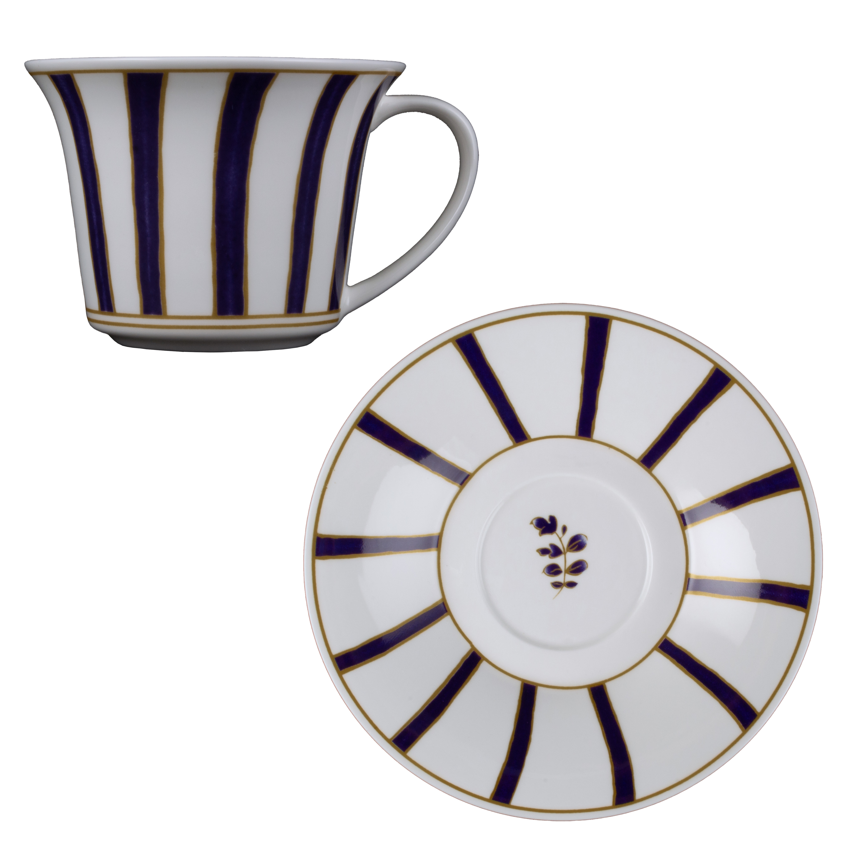 Striche Blu e Oro Medio - طقم 6 أكواب شاي/كابتشينو مع الصحون
