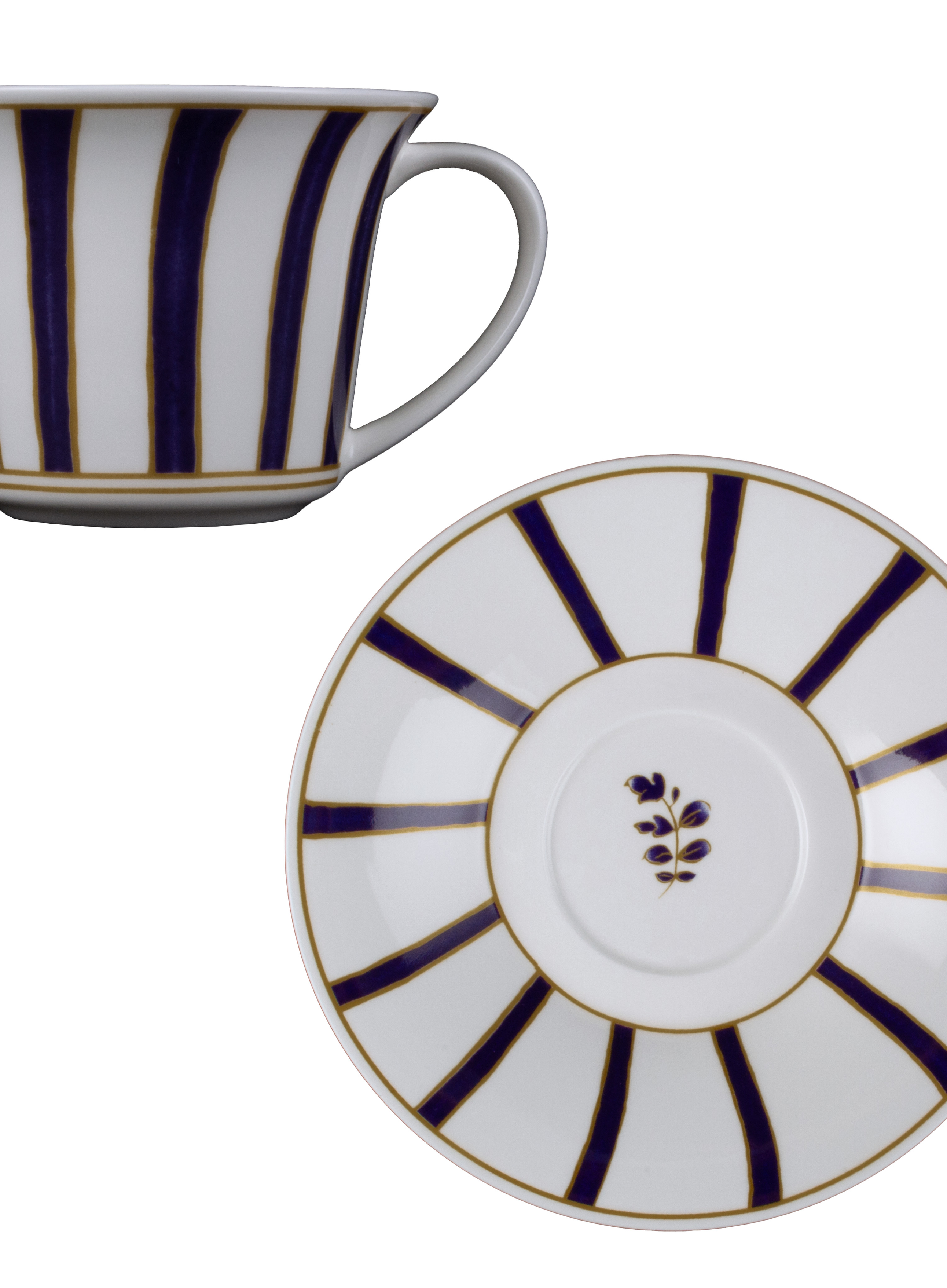 Striche Blu e Oro Medio - طقم 6 أكواب شاي/كابتشينو مع الصحون