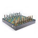 GREEK MYTHOLOGY CHESS SET in wooden box with blue/brown by Manopoulos - Alternate Angle