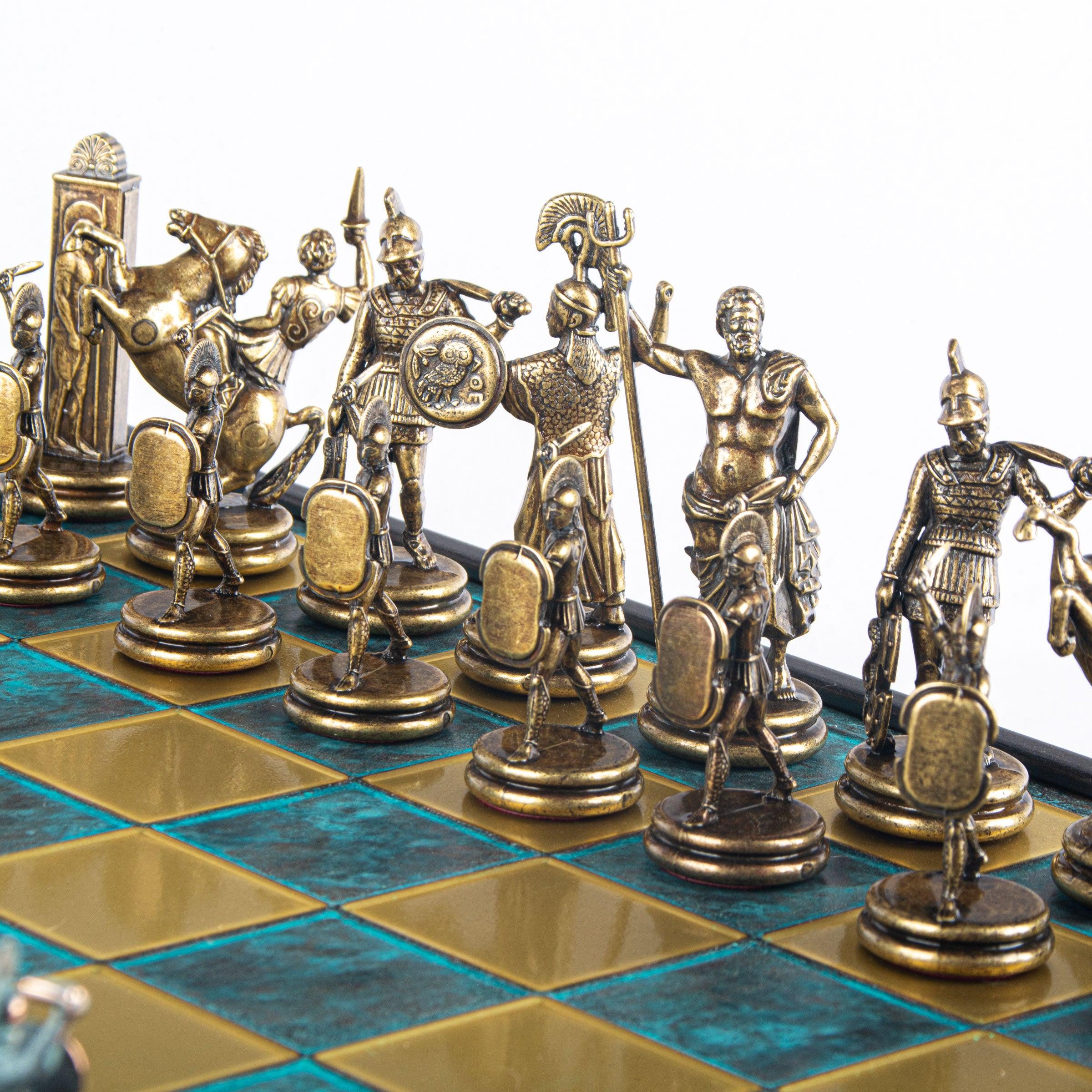 GREEK MYTHOLOGY CHESS SET in wooden box with blue/brown - LAZADO