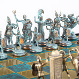 GREEK MYTHOLOGY CHESS SET in wooden box with blue/brown by Manopoulos - Close-up