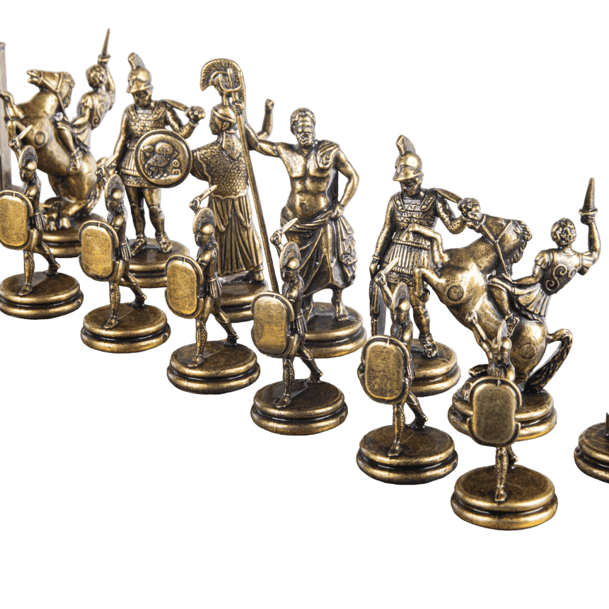 GREEK MYTHOLOGY CHESS SET with gold/brown chessmen and bronze chessboard - 54 x 54cm (Extra Large) - LAZADO