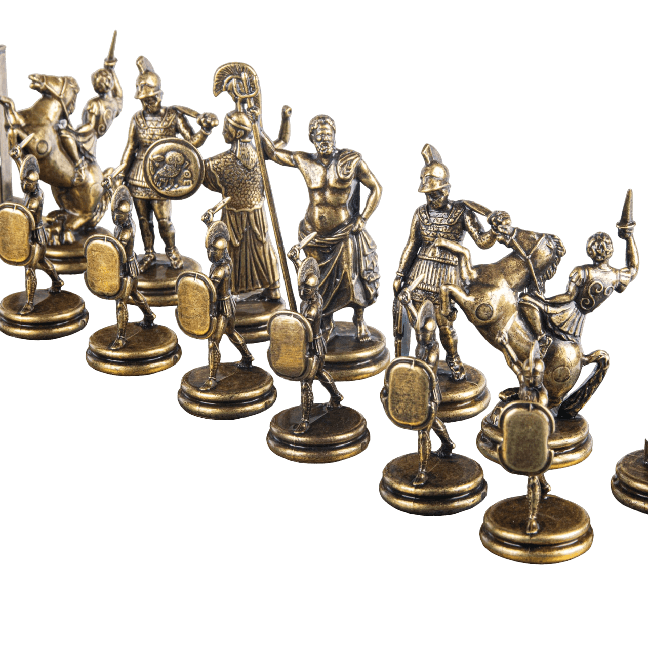 GREEK MYTHOLOGY CHESS SET with gold/brown chessmen and bronze chessboard - 54 x 54cm (Extra Large) - LAZADO