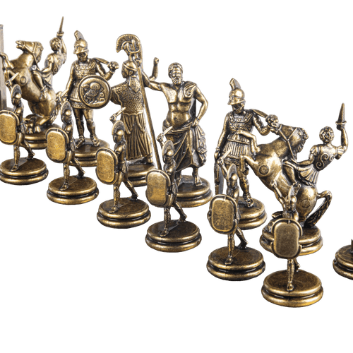 GREEK MYTHOLOGY CHESS SET with gold/brown chessmen and bronze chessboard - 54 x 54cm (Extra Large) - LAZADO