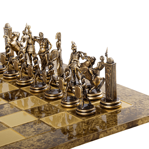 GREEK MYTHOLOGY CHESS SET with gold/brown chessmen and bronze chessboard - 54 x 54cm (Extra Large) - LAZADO