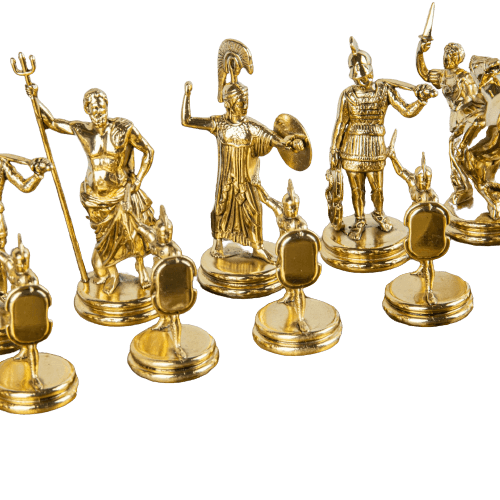 GREEK MYTHOLOGY CHESS SET with gold/brown chessmen and bronze chessboard - 54 x 54cm (Extra Large) - LAZADO