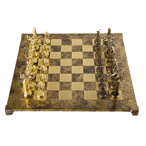 GREEK MYTHOLOGY CHESS SET with gold/brown chessmen and bronze chessboard - 54 x 54cm (Extra Large) - LAZADO