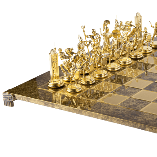 GREEK MYTHOLOGY CHESS SET with gold/brown chessmen and bronze chessboard - 54 x 54cm (Extra Large) - LAZADO