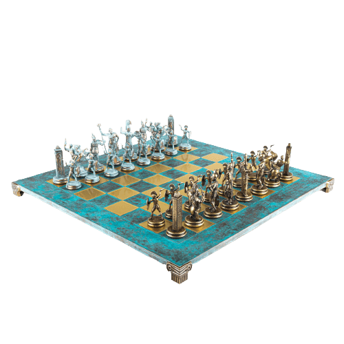 GREEK MYTHOLOGY CHESS SET with gold/brown chessmen and bronze chessboard - 54 x 54cm (Extra Large) - LAZADO