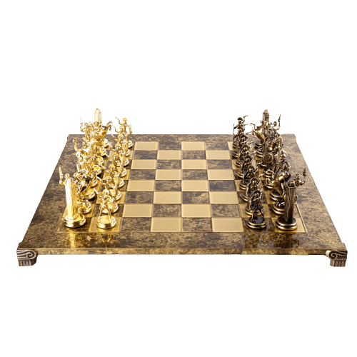 GREEK MYTHOLOGY CHESS SET with gold/brown chessmen and bronze chessboard - 54 x 54cm (Extra Large) - LAZADO