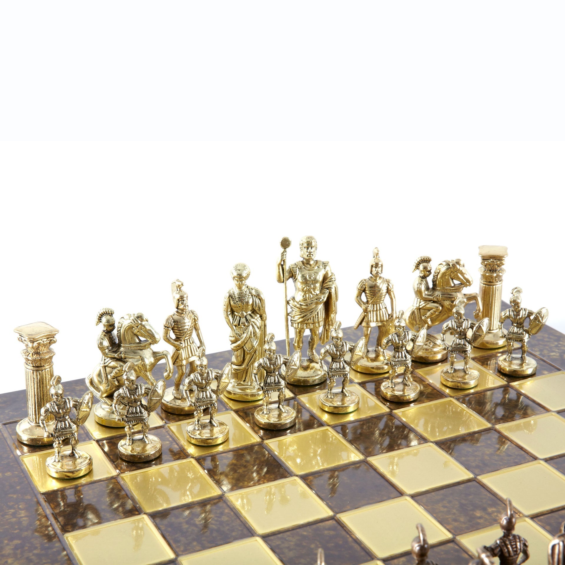GREEK ROMAN PERIOD CHESS SET with gold/brown chessmen and bronze chessboard - 44 x 44cm (Large) - LAZADO