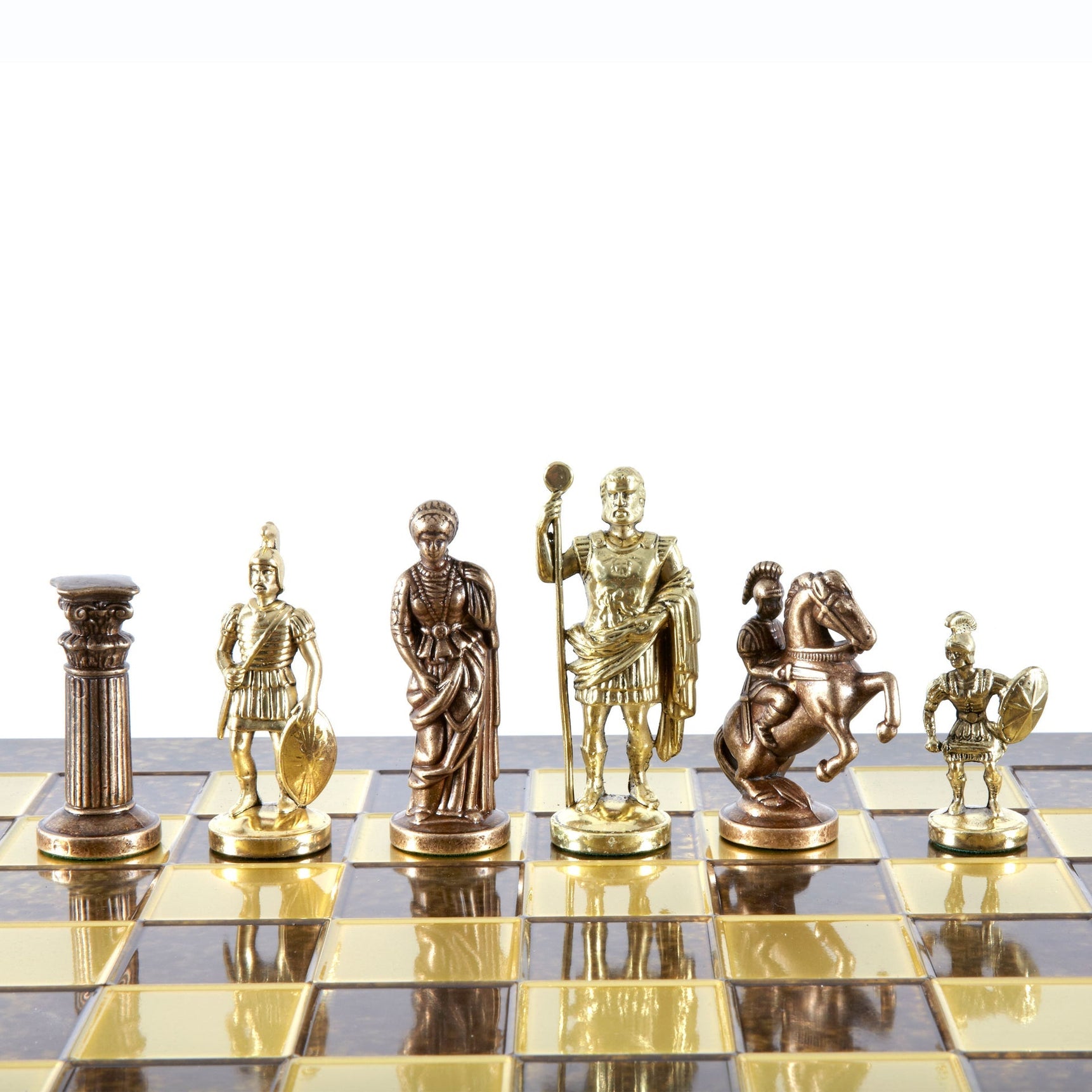 GREEK ROMAN PERIOD CHESS SET with gold/brown chessmen and bronze chessboard - 44 x 44cm (Large) - LAZADO