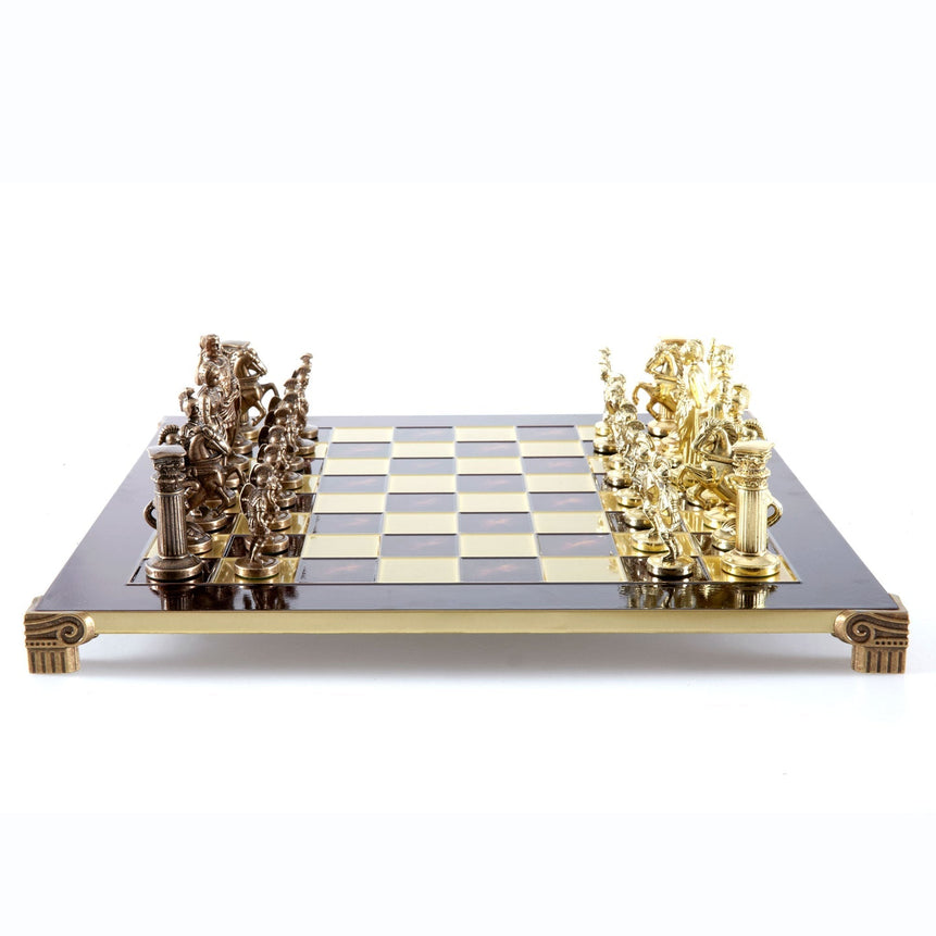 GREEK ROMAN PERIOD CHESS SET with gold/brown chessmen and bronze chessboard - 44 x 44cm (Large) - LAZADO