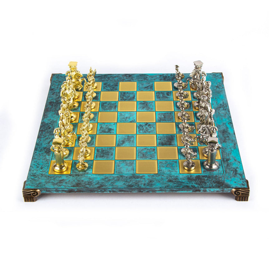 GREEK ROMAN PERIOD CHESS SET with gold/brown chessmen and bronze chessboard - 44 x 44cm (Large) - LAZADO