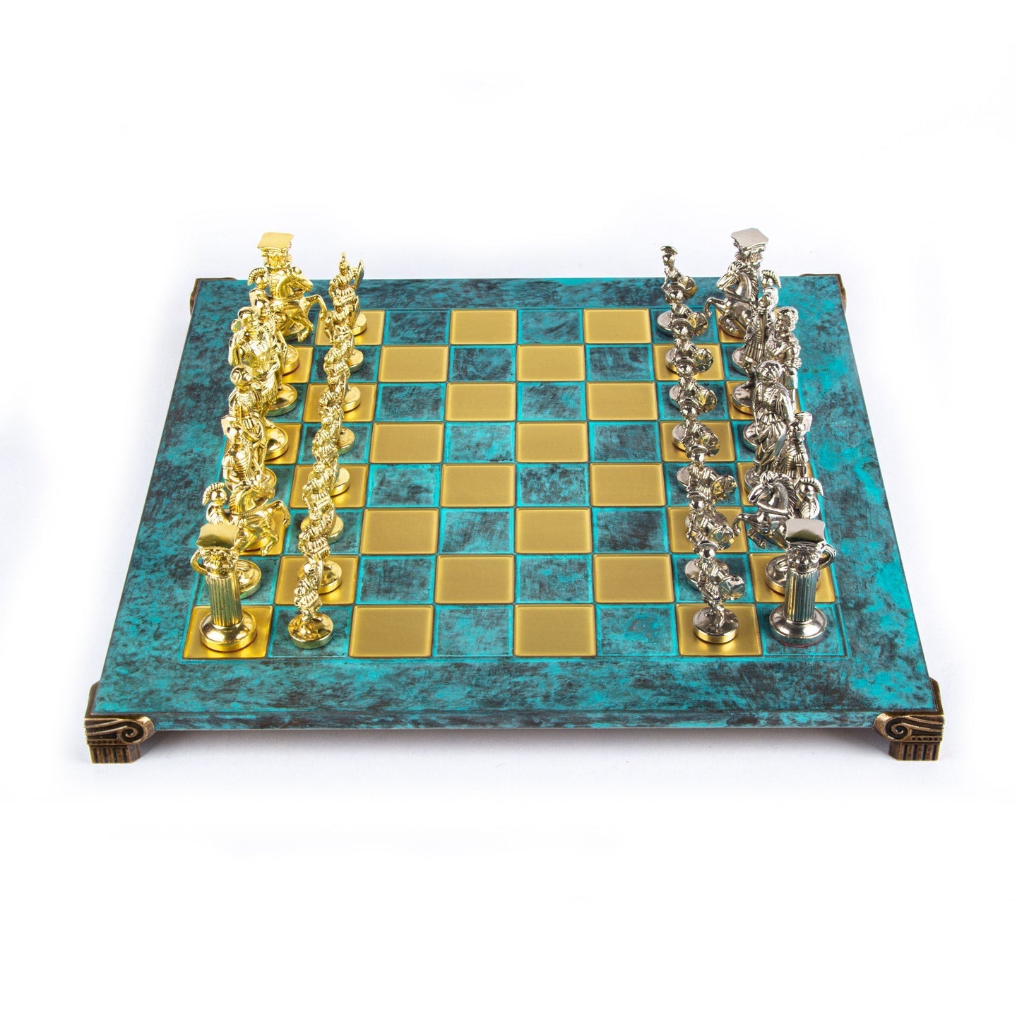 GREEK ROMAN PERIOD CHESS SET with gold/brown chessmen and bronze chessboard - 44 x 44cm (Large) - LAZADO