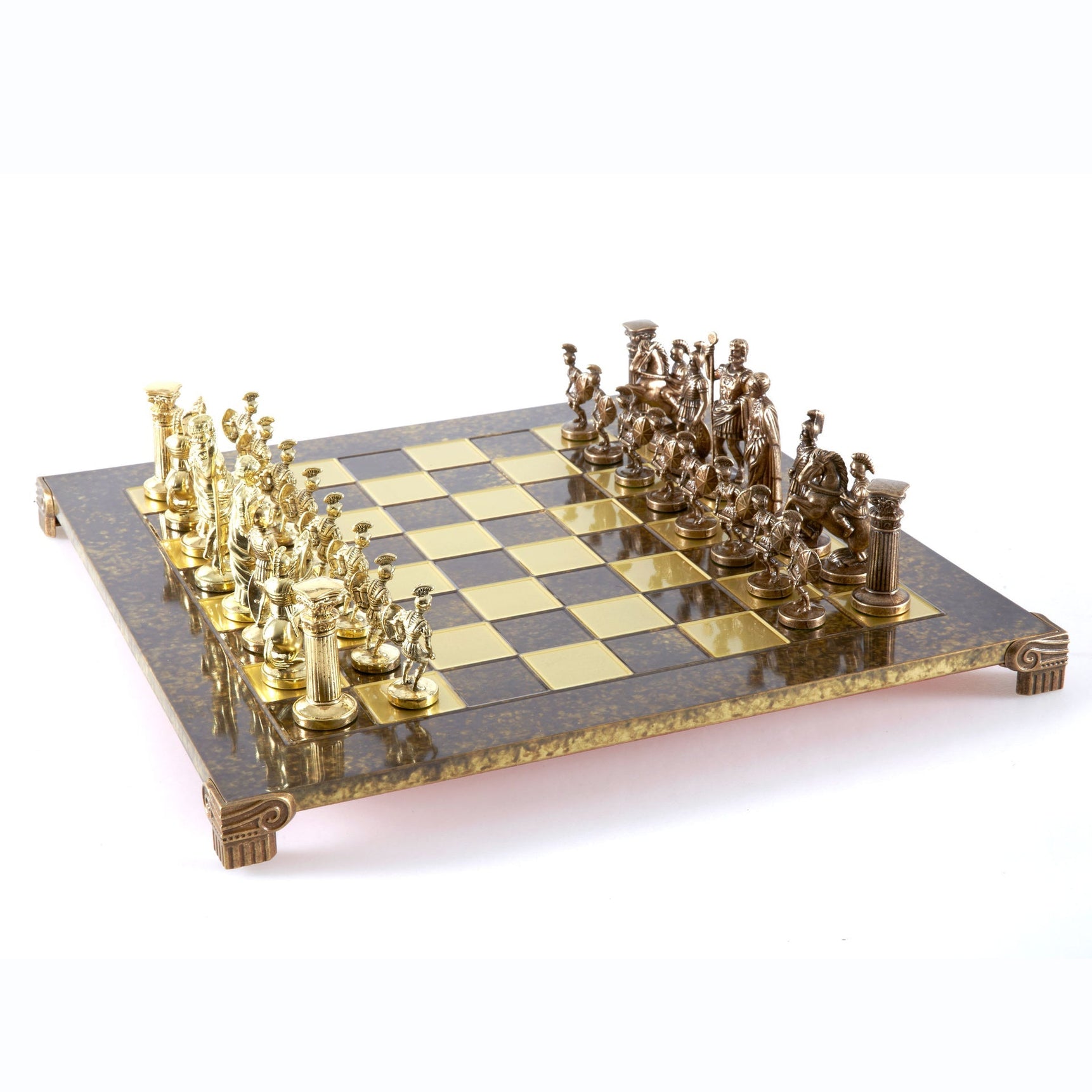 GREEK ROMAN PERIOD CHESS SET with gold/brown chessmen and bronze chessboard - 44 x 44cm (Large) - LAZADO